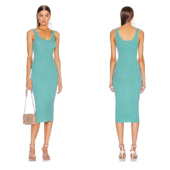 Enza Costa Silk Rib Tank Midi Dress In Quiet Wave - Picture 1 of 7
